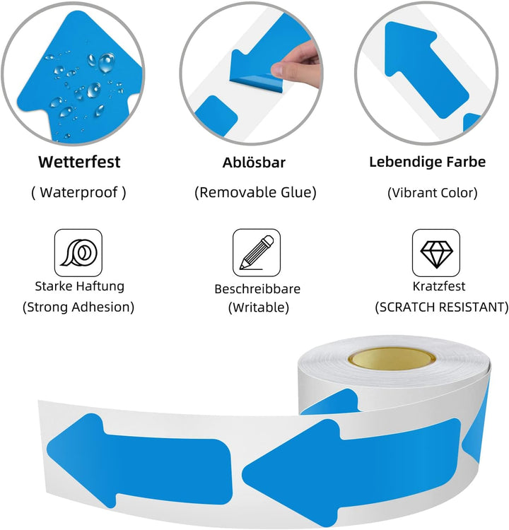 200 Stück Pfeil Aufkleber 5 x 10 cm Pfeile Bodenmarkierung Rolle Selbstklebend Boden Sticker Wetterf