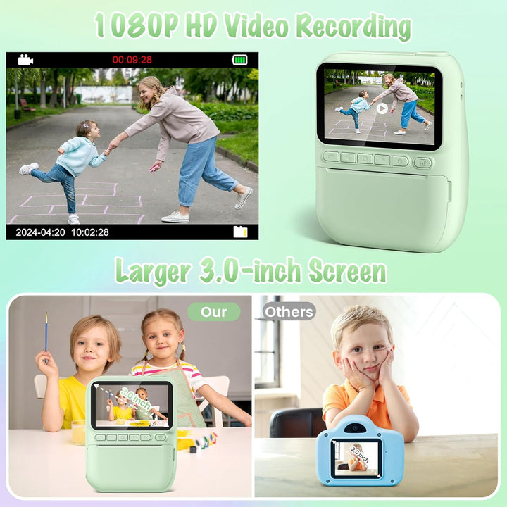 Gofunly Sofortbildkamera Kinder, 3.0 Zoll Bildschirm Kinderkamera Sofortbildkamera mit 32GB Karte &