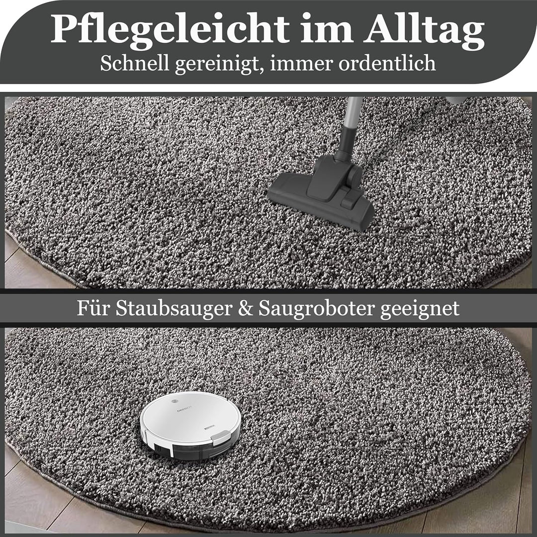 Taracarpet Shaggy Teppich Wohnzimmer Venezia Hochflor Langflor Teppiche modern Anthrazit 120 cm rund