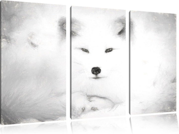 Pixxprint weisser Fuchs als Leinwandbild/Grösse: 3 Teilig (120x80) cm/Wandbild/Kunstdruck/fertig bes