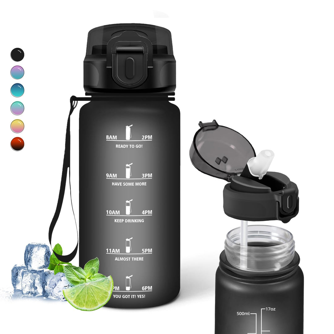 Trinkflasche Kinder, 500ml Trinkflasche, Trinkflasche mit Strohhalm, Leicht zu Reinigen, Trinkflasch