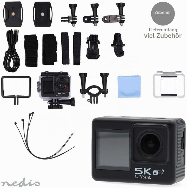 Nedis Action Cam - 5K@30fps - 16 MPixel - Wasserdicht bis: 30.00 m - 80 min - Wi-Fi - App erhältlich