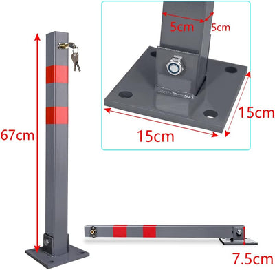 Ansobea 4x Parkpfosten mit 3 Schlüssel klappbar Absperrpfosten, Stahl Parkplatzsperre Parkplatzsperr