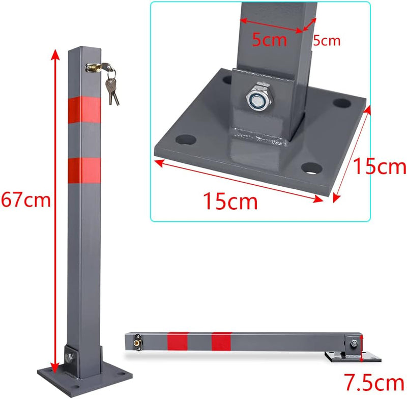 Ansobea 2x Parkpfosten mit 3 Schlüssel klappbar Absperrpfosten, Stahl Parkplatzsperre Parkplatzsperr