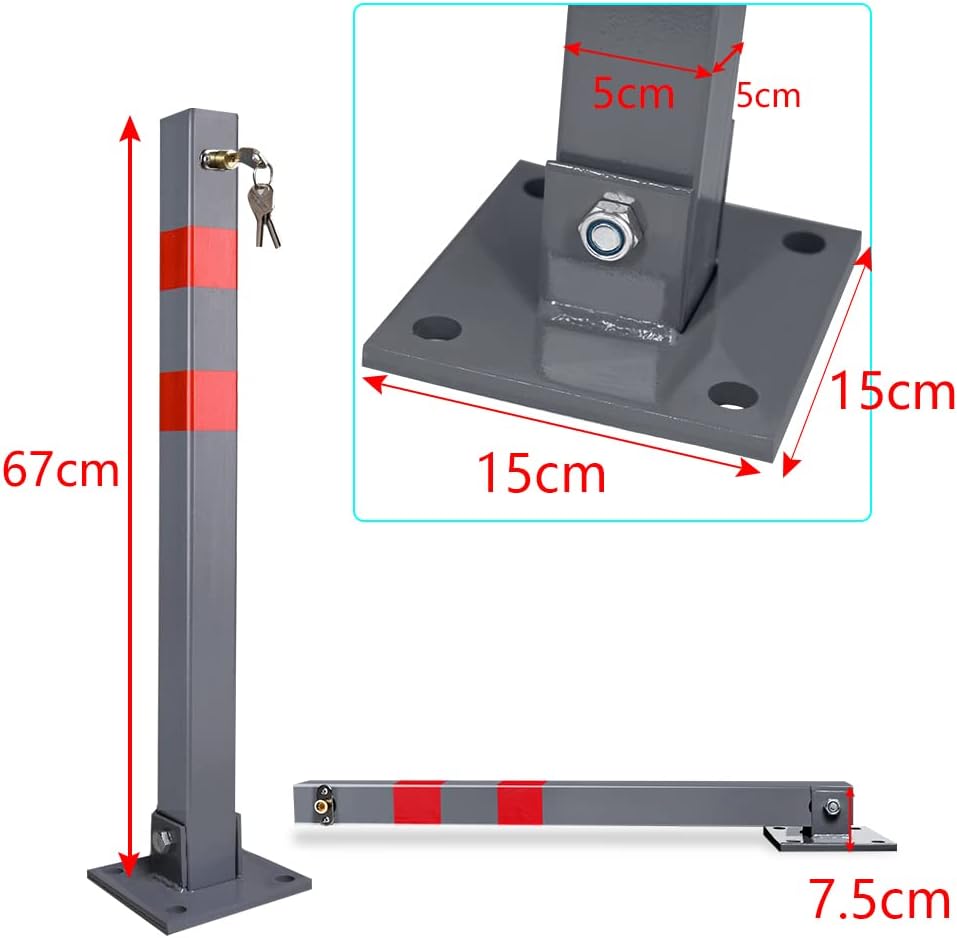 Jopassy 4* Parkpfosten Absperrpfosten mit 3 Schlüssel, Stahl klappbar Parkplatzsperre Parkplatzsperr