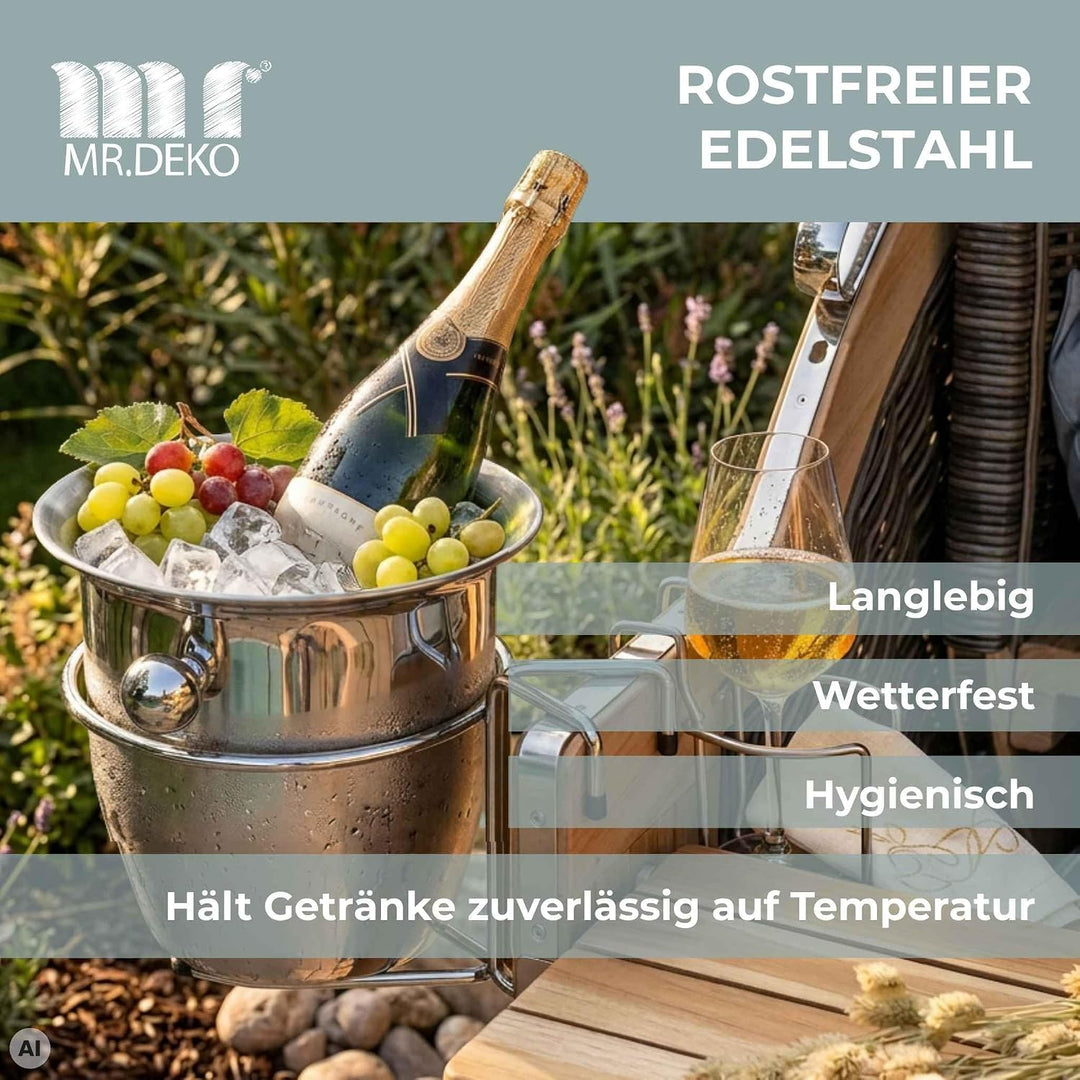 MR. DEKO Champagnerkühler für Strandkörbe - Sekt - Behälter - Kühler - Edel - EIS - Accessoire - Gar