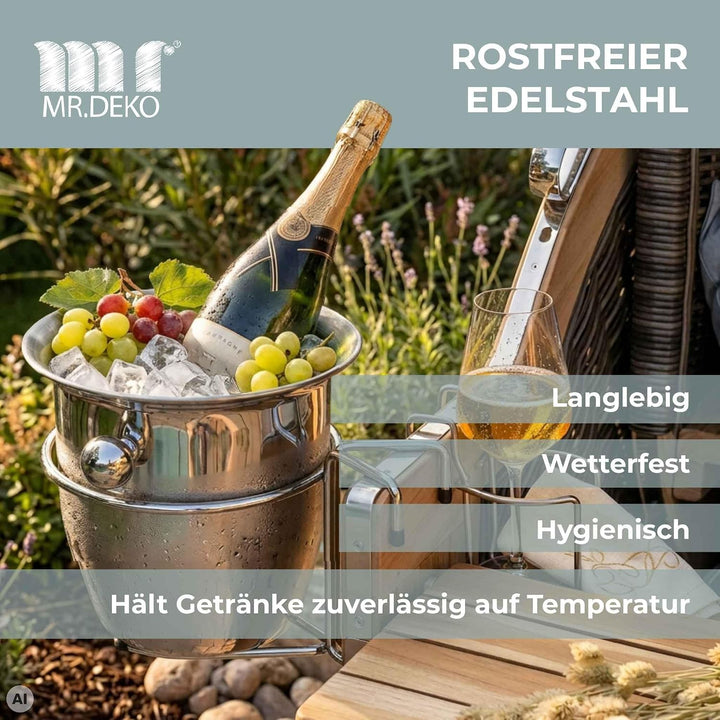 MR. DEKO Champagnerkühler für Strandkörbe - Sekt - Behälter - Kühler - Edel - EIS - Accessoire - Gar