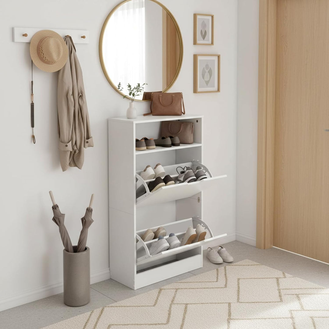EGGREE Schuhschrank 2 Klappen, Schuhkipper, Schuhregal, Schuhaufbewahrung, offenes Fach, Trennwand v