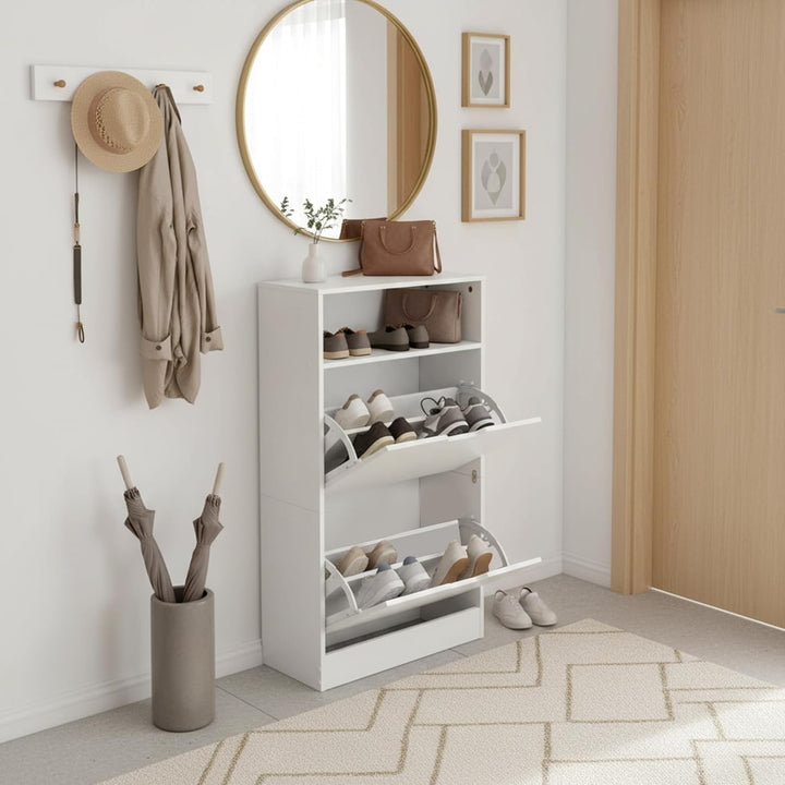 EGGREE Schuhschrank 2 Klappen, Schuhkipper, Schuhregal, Schuhaufbewahrung, offenes Fach, Trennwand v