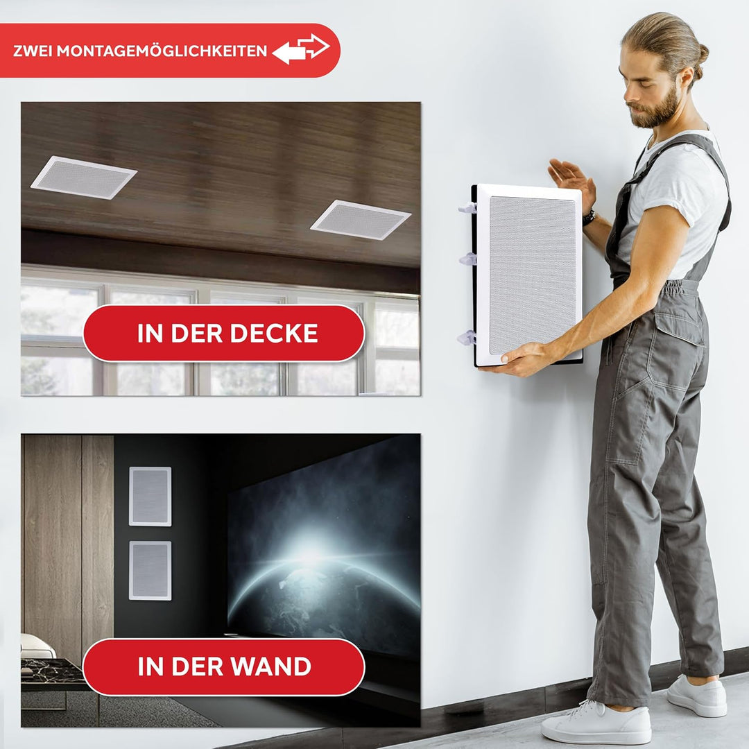 Pyle Wand-/Deckenlautsprecher 16,5 cm, 2-Wege, 200 W, Weiss, Paar | 4-8 Ohm Impedanz, Frequenzgang 7