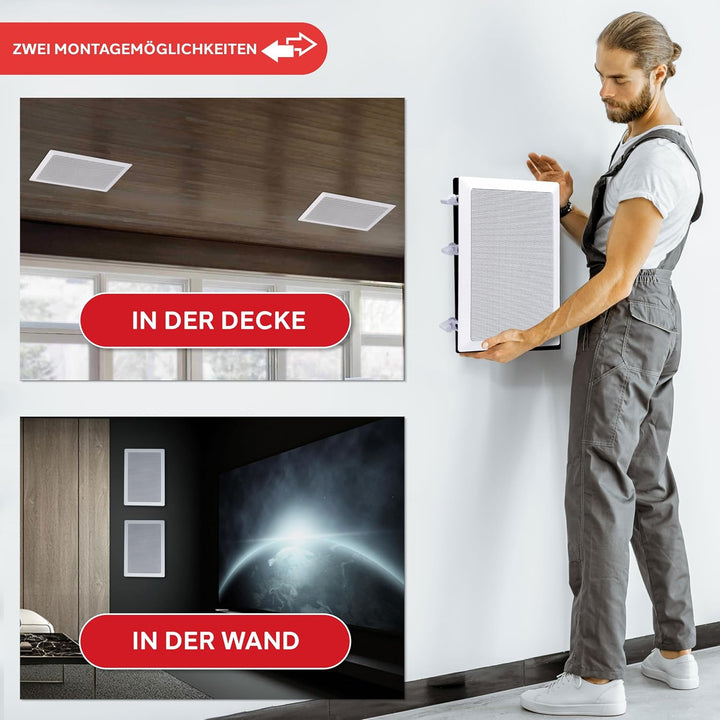 Pyle Wand-/Deckenlautsprecher 16,5 cm, 2-Wege, 200 W, Weiss, Paar | 4-8 Ohm Impedanz, Frequenzgang 7