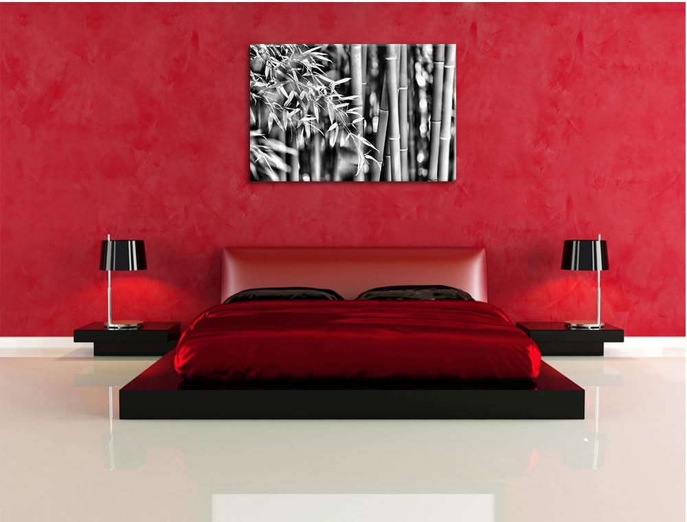 Pixxprint Bambus mit Blättern als Leinwandbild/Grösse: 100x70 / Wandbild/Kunstdruck/fertig bespannt,