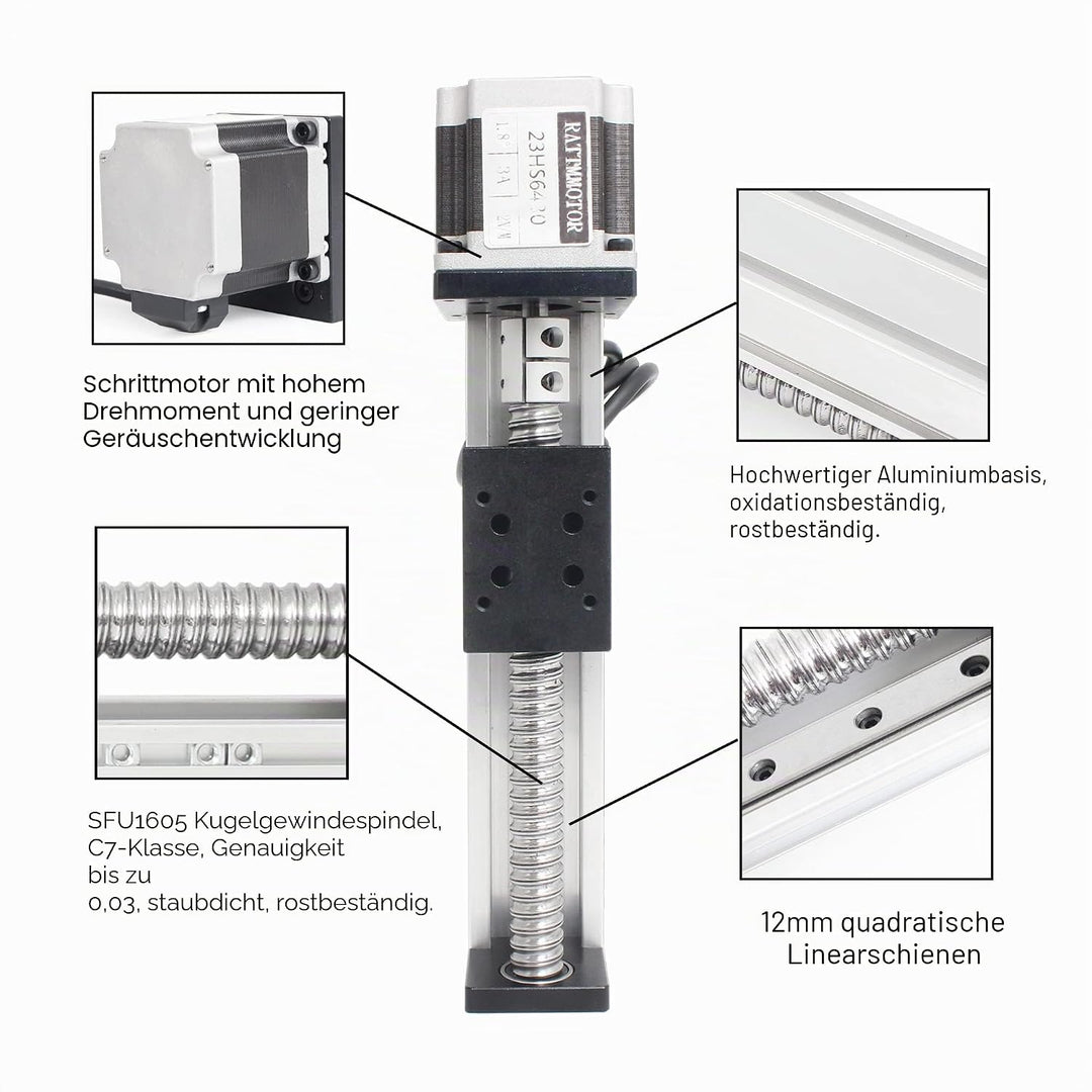 RATTMMOTOR 400mm Verfahrweg Länge Linear Schienenführung CNC Linearschlitten Tisch Lineartischantrie