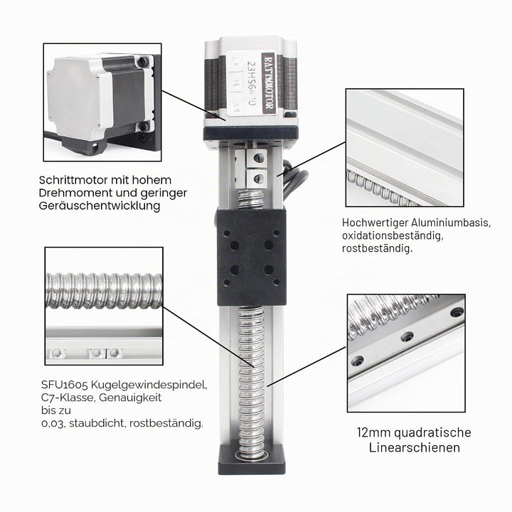 RATTMMOTOR 400mm Verfahrweg Länge Linear Schienenführung CNC Linearschlitten Tisch Lineartischantrie