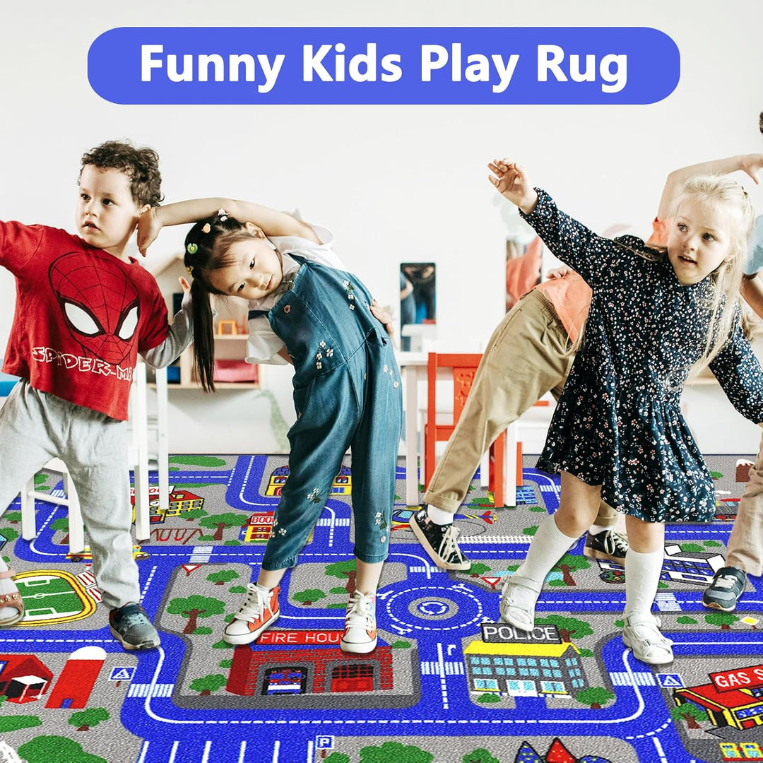 Capslpad Kinder Teppich Spielteppich für Kinder Stadt 200x300cm rutschfest Kinderteppich Spielmatte