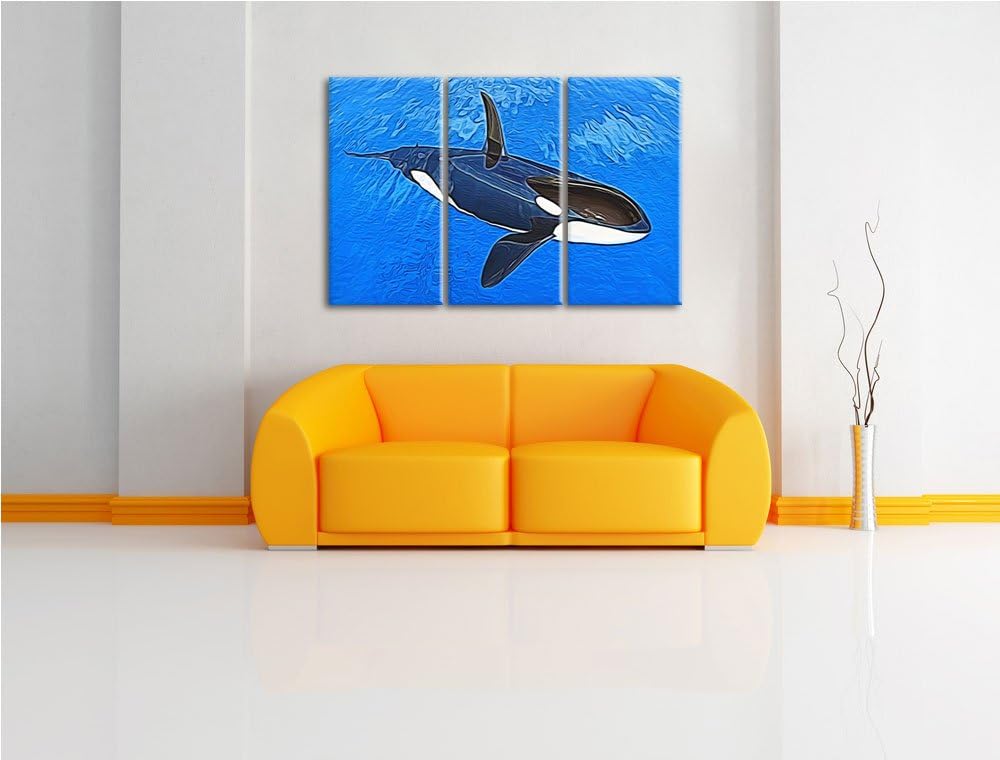 Orca im blauen Meer Spezial 3-Teiler Leinwandbild 120x80 Bild auf Leinwand, XXL riesige Bilder ferti