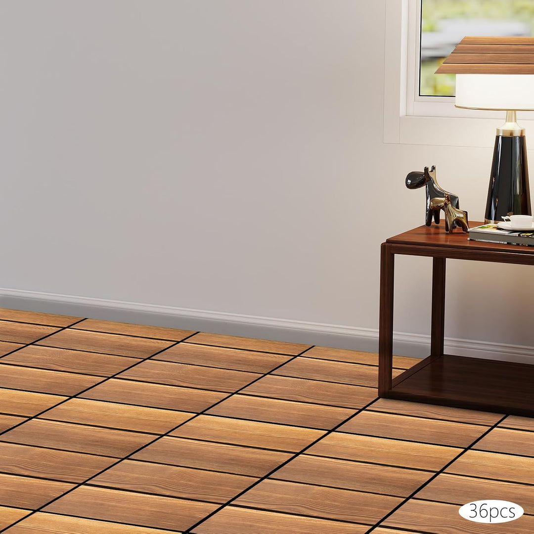 Holzfliesen Balkon 36er Set Terrassenfliesen 30x30cm Klickfliesen Karbonisiert Holz Holzboden Aussen