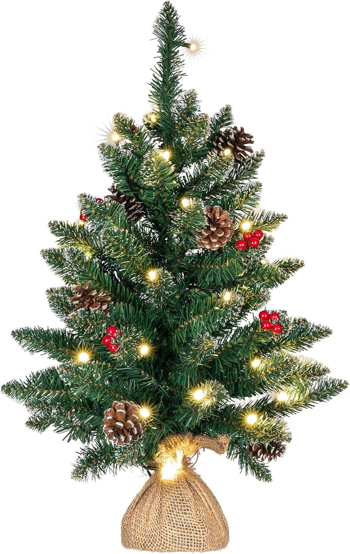 Weihnachtsbaum künstlich grün mit Deko Lichterkette 30 LED warm weiss Batterie Timer Christbaum Tann