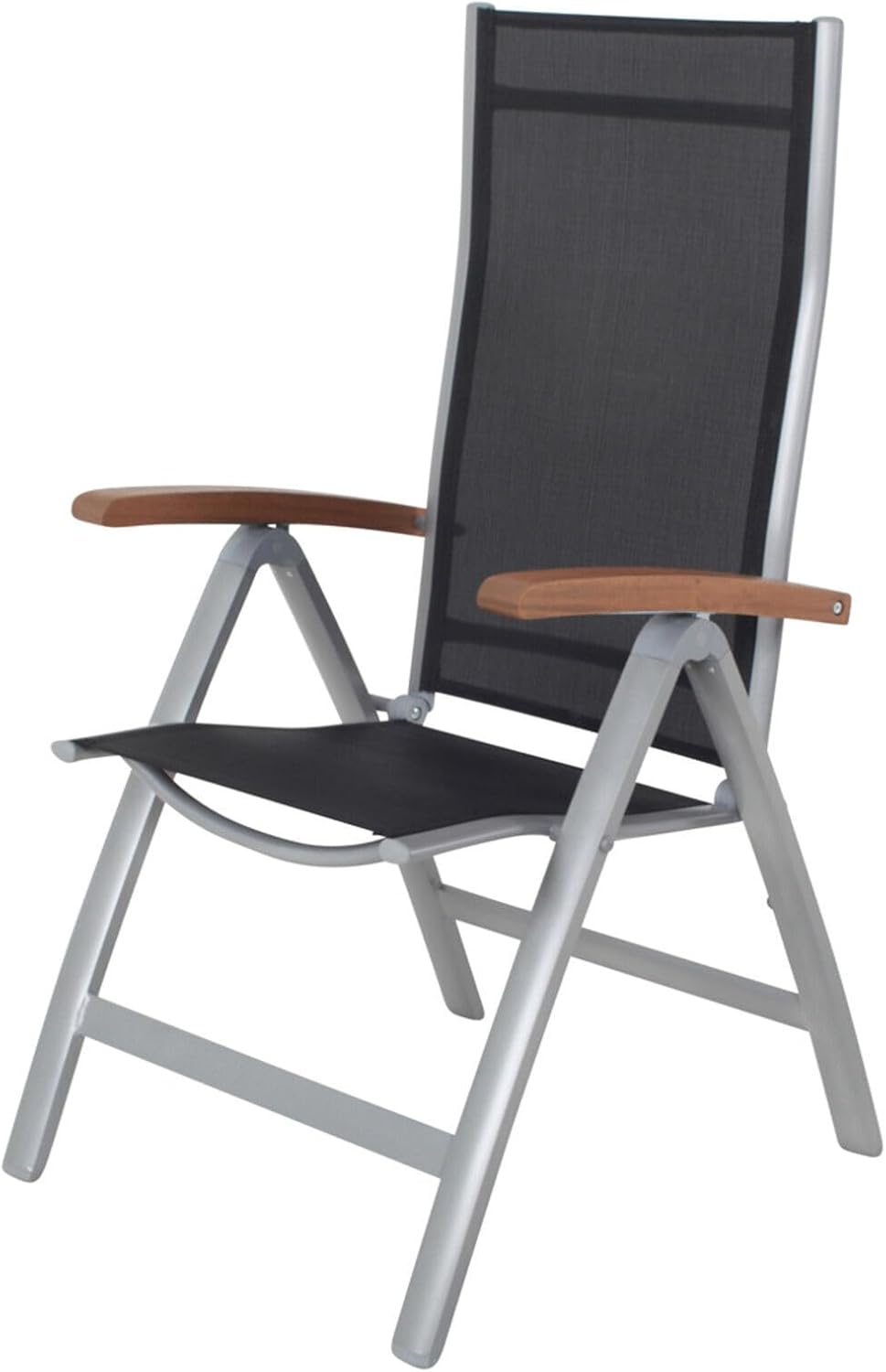 Villana Esstischgarnitur, Silber/schwarz, Alu/FSC-Akazienholz, Gartentisch 150x90cm, 6 Multiposition