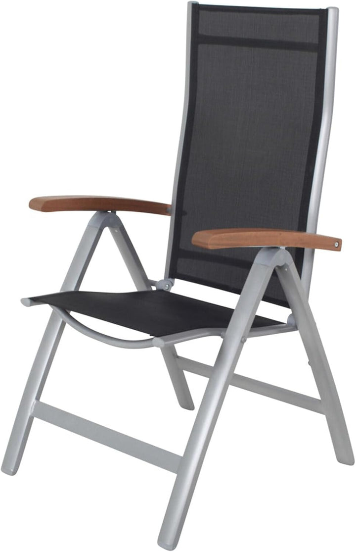 Villana Esstischgarnitur, Silber/schwarz, Alu/FSC-Akazienholz, Gartentisch 150x90cm, 6 Multiposition
