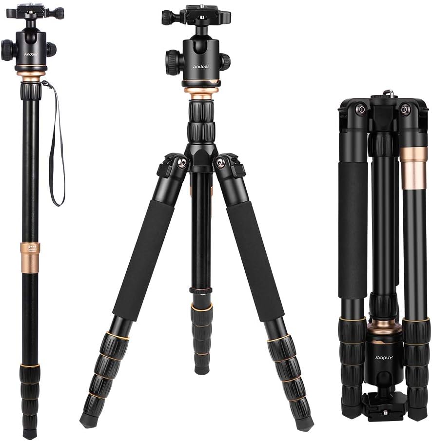 Andoer Q 666 Pro DSLR Kamera-Stativ Einbeinstativ Kugelkopf Veränderbar Tragbare Compact Reisenstati