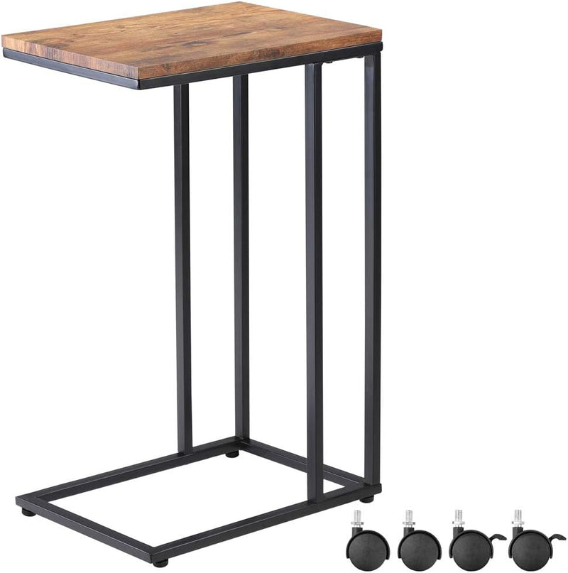 Casaria Beistelltisch Sofatisch mit Rollen Kaffeetisch Wohnzimmer Bettisch Industrie-Design Holz Met