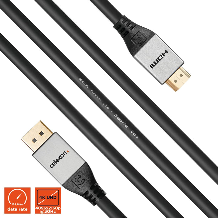 celexon DisplayPort auf HDMI Kabel 4K UHD @30Hz 1,5m - Professional Line - DisplayPort 1.2 / HDMI 1.