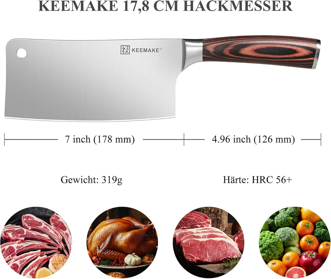 KEEMAKE Hackmesser Küchenmesser Messer - 17 cm Küchenbeil Hackbeil Profi Küchenmesser Messer Kochmes