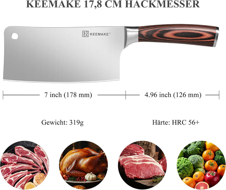 KEEMAKE Hackmesser Küchenmesser Messer - 17 cm Küchenbeil Hackbeil Profi Küchenmesser Messer Kochmes