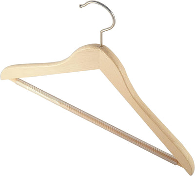 Holzbügel für Anzüge und Zweiteiler mit Steg, Kleiderbügel, flach, 38 cm, Natur, 5 Stück