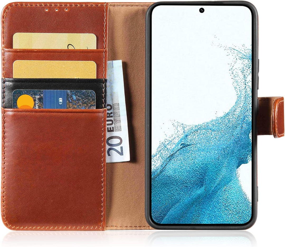 LENSUN Echtleder Hülle für Samsung Galaxy S22, Handyhülle [Echtes Leder] [Kickstand] [RFID Schutz] L