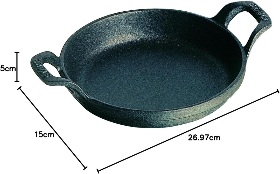 Staub 1301623 stapelbare Auflaufform, rund 16 cm, 0,4 L mit mattschwarzer Emaillierung im Inneren de