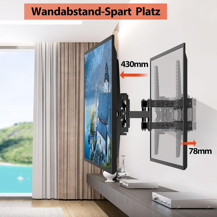 JXMTSPW Wandabstand Fernseher, 26-55 Zoll TV Wandhalterung, Langer Schwenkarm, Neigen, Schwenken, Ro