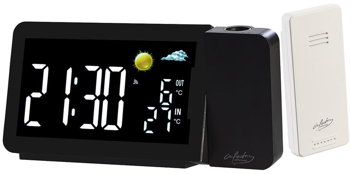 infactory Uhr Projektor: Funk-Wetterstation mit Projektionswecker, Aussensensor, USB, schwarz (Duala