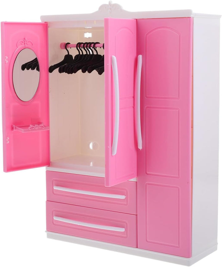 HEMOTON Puppen-Miniatur-kleiderschrank Mit Kleiderbügeln Für Spielzeug-kleideraufbewahrungsregal Für