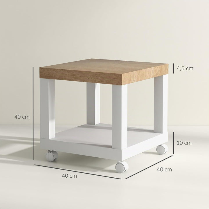 HOMCOM Beistelltisch, rollbar, moderner Couchtisch mit offenem Regal, für Wohnzimmer, Schlafzimmer o