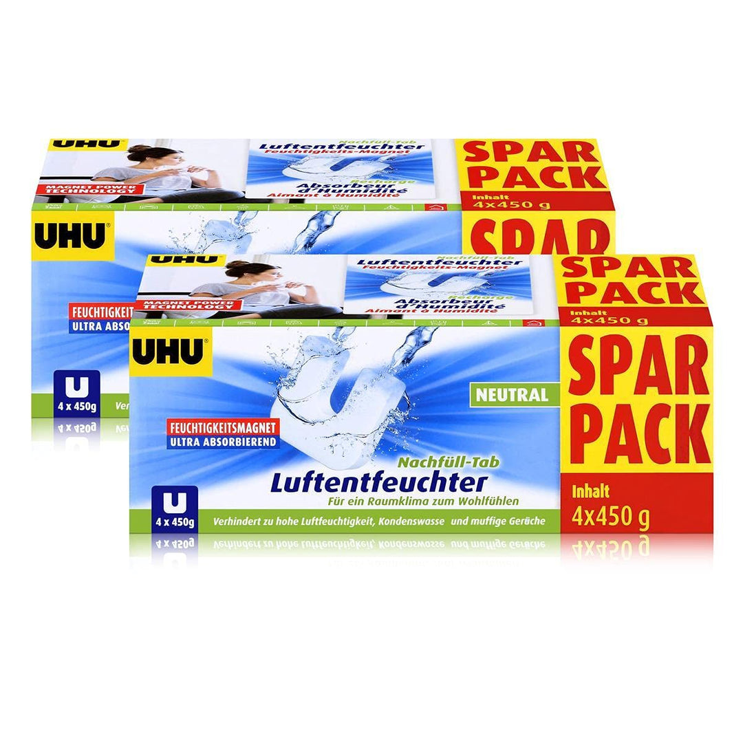 Uhu Luftentfeuchter Nachfüll-Tab Neutral 4x450g - Verhindert zu hohe Luftfeuchtigkeit, Kondenswasser