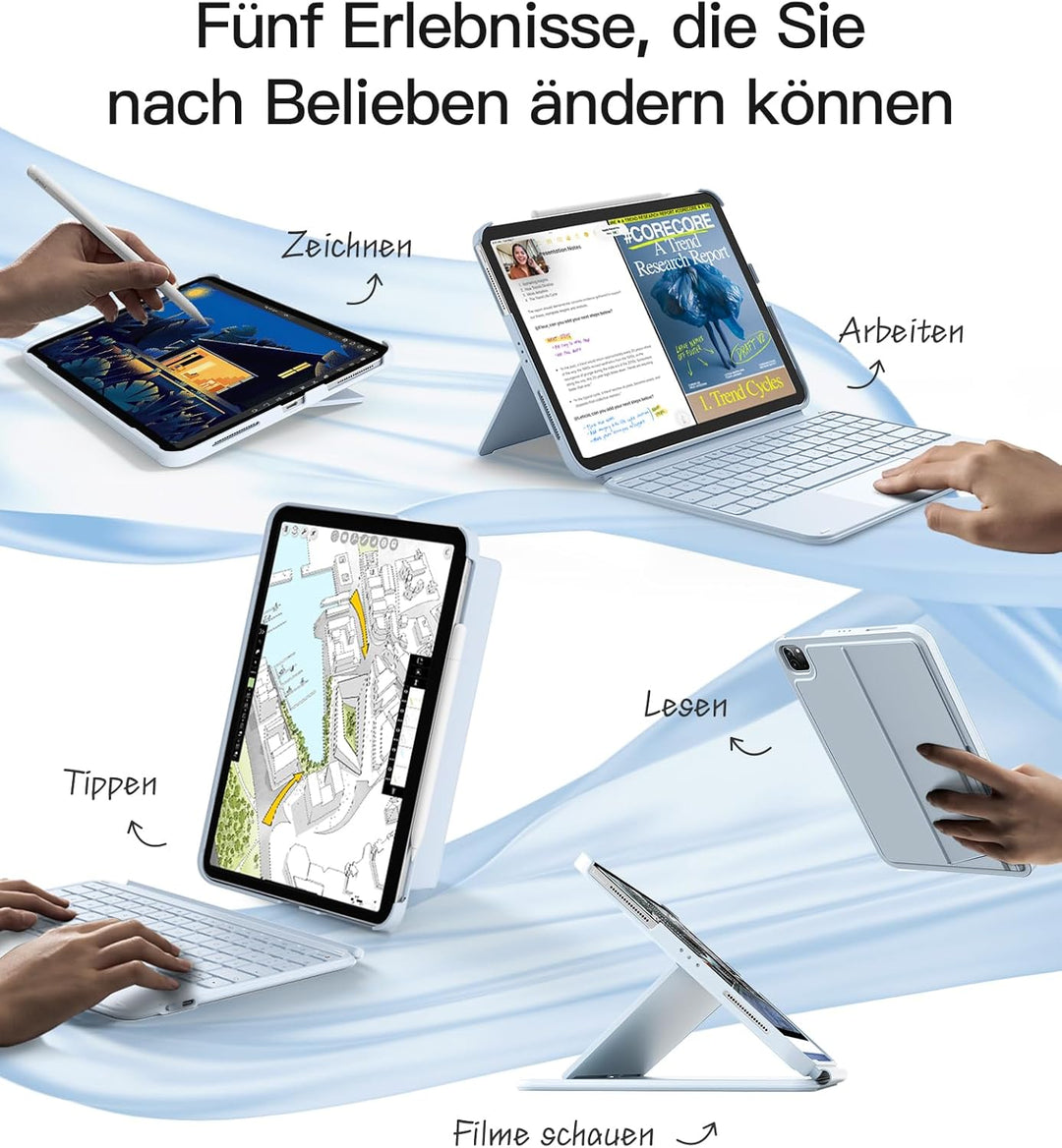 Inateck Hülle mit Tastatur,Ultraleichte Tastatur für iPad 10/11 Generation A16 2025 11 Zoll,iPad Air