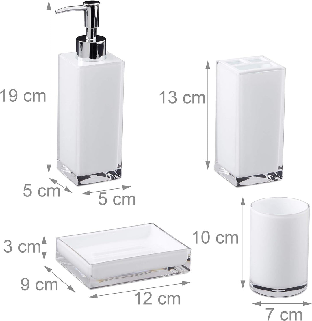 Relaxdays Badaccessoires Set 4-teilig, modern, Zahnputzbecher, Zahnbürstenhalter, Seifenspender, Sei