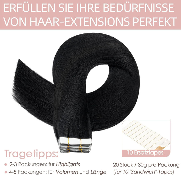 Silk-co Tape in Extensions Echthaar 20stk, leicht Version Tape Extensions Echthaar, Remy Haarextensi
