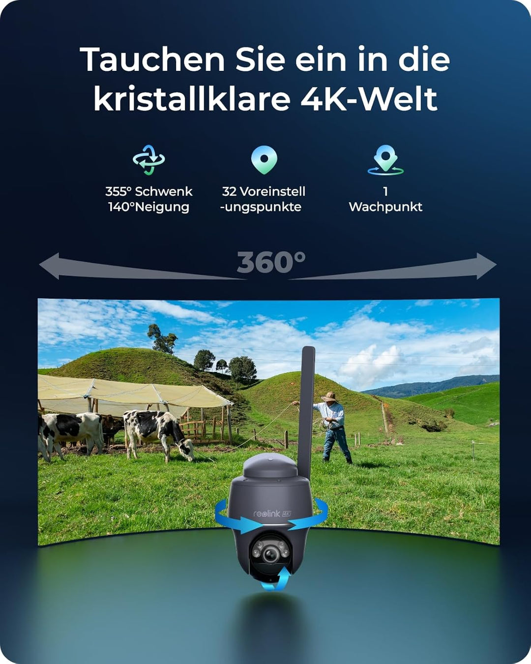 Reolink 4K 4G LTE Überwachungskamera Aussen mit SIM Karte Ohne WLAN, 355°&140° PTZ Solar Kamera Outd