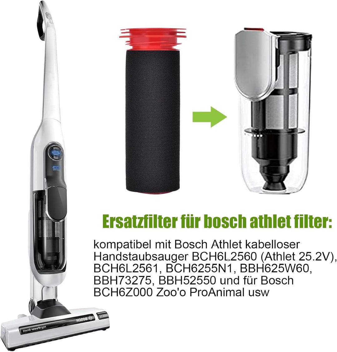 4 Set Ersatzfilter für Bosch Athlete 25.2V BCH6ZOOO Zoo'o ProAnimal Staubsauger, Stabfilter und Scha