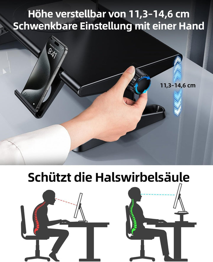 Monitorständer mit 6 USB C 3.0 Hub,HöHenverstellbar Monitor Erhöhung Schreibtisch Organizer Monitor