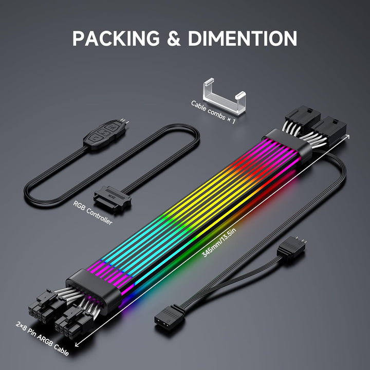 Sirlyr RGB PC-Kabel, Strimmer 2 * 8 Pin PSU Verlängerungskabel, 5V 3Pin Sync ARGB, für Grafikkarten-