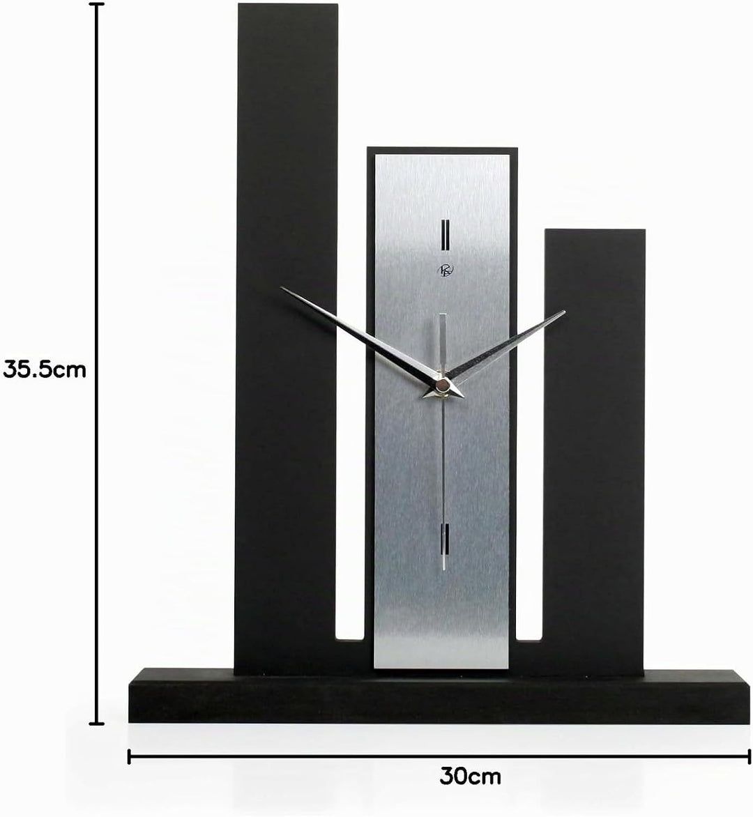 Kreative Feder Designer-Standuhr „Stairs“ aus Holz – Schwarze Tischuhr in modernem Metallic-Look ohn