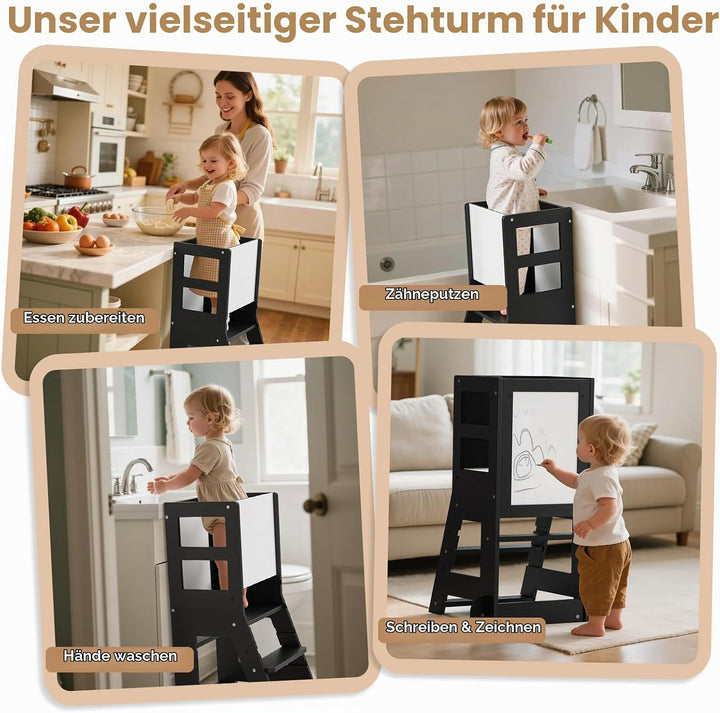 KIDINIX Kinder Lernturm ab 1 Jahr, für Küche und Bad,Schwarz, Schwarz
