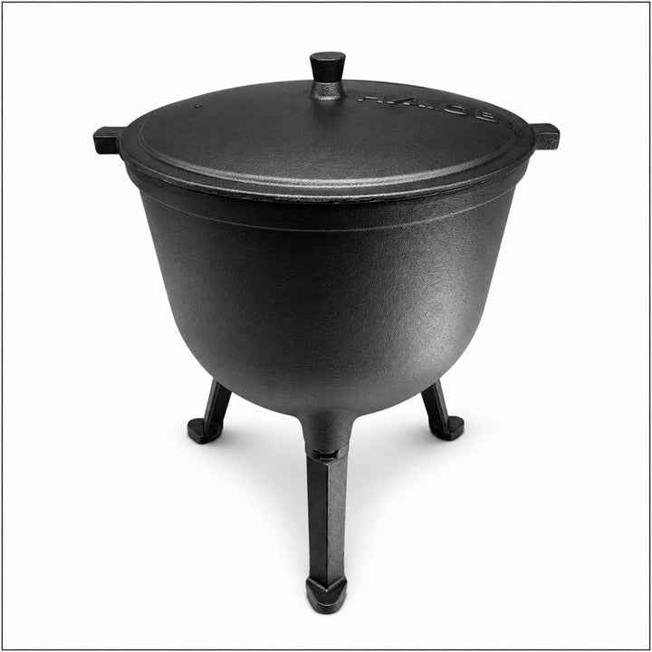 HAGE Gulaschkessel Gusseisen 8L mit Deckel und Standfüssen Dutch Oven Feuertopf für Lagerfeuer Grill