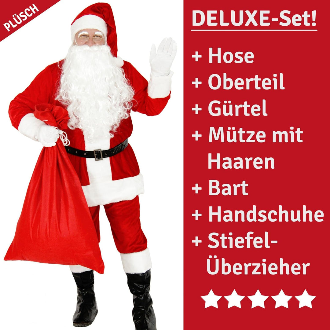 Foxxeo Premium Weihnachtsmann Kostüm für Herren - Grösse M-XXXXL - 9-teilig, M-L
