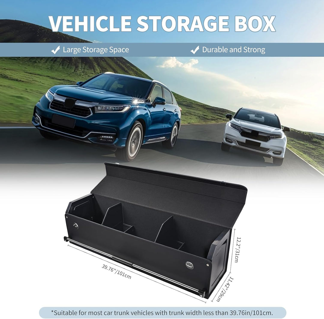 Auto Kofferraum Organizer Gross XXL, Aufbewahrungsbox mit Deckel und Stabilem Griff, 90L Premium Led