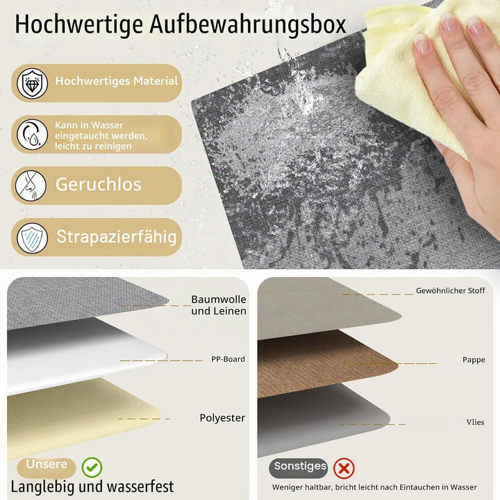 Yawinhe 3 Stück Aufbewahrungsbox mit Deckel, Faltbare Stoffboxen, Waschbare, für Schlafzimmer, Kleid